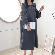 翻領純色寬鬆孕婦連身裙 4155款