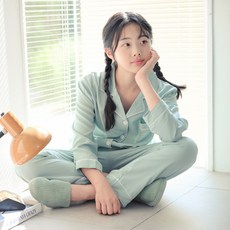 CocoDream 青少年學生告白日襯衫領長袖睡衣兩件式套裝