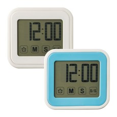 FLaiTO 數位浴室吸盤計時器防水時鐘2件組, 白色, 藍色