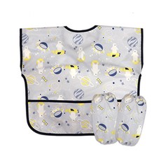 Derhappy 兒童白熊防水短袖美術罩衫袖套組 07, 灰色