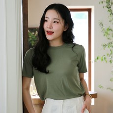 hih 여성용 심플 라운드 모달 일자핏 반팔 티셔츠