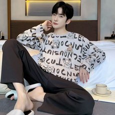 남성용 플로우 긴팔 잠옷 상하의 세트