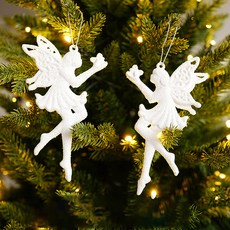 天使造型聖誕掛飾 2入, 白色的