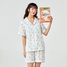 버터 커플용 잔잔 요루면 면 버터곰 파자마 통기성 상하의 세트