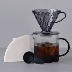 빈플러스 하리오 커피 입문 핸드드립 V60, 700ml, 1세트, 드리퍼 블랙 + 빈플러스 일자형 플리츠 서버 블랙손잡이 + 여과지 40p + 계량스푼 블랙 12g
