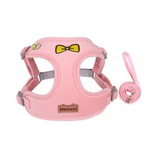 파스텔펫 반려동물 리본자수 하네스 리드줄 세트 M, 핑크, 1세트