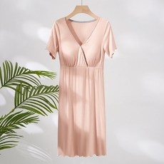 V領素色居家哺乳連身裙