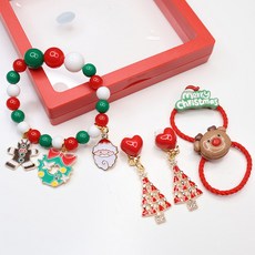 絲綢之路 女童用小淑女手鍊 + 夾式耳環2件 + 髮圈2件組