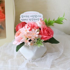 Scent Basket 人造花 Merci You 康乃馨中心擺飾花盆 + 留言插牌 + 手提盒組