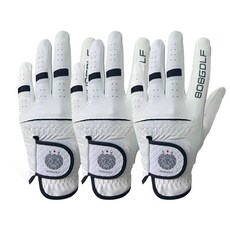 808GOLF 男款半羊皮高爾夫手套 左手用, 白色 + 黑色, 3個