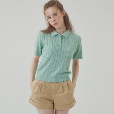 두낫플랜 여성용 부클 카라넥 케이블 반팔 니트 JJKT230407