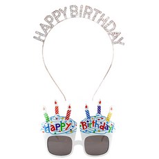 joyparty 金屬生日髮箍 + 生日杯子蛋糕眼鏡, 1套, 玫瑰金(髮箍), 白色(眼鏡)