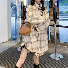 루나글램 임산부 얼터너티브 체크 두꺼운 망토 코트