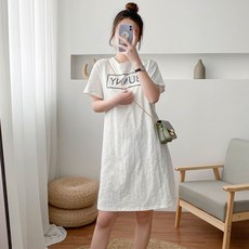 孕婦英文印花短袖連身裙