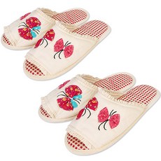 KS Mall 蕾絲棉質室內拖鞋 MF501, 蝴蝶紅, 2個