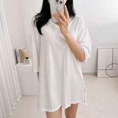 라미르 여성용 통기성 무지 트임 레이어드 박스 반팔 티셔츠