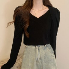 구디프 여성용 러블리 퍼프 슬리브 니트