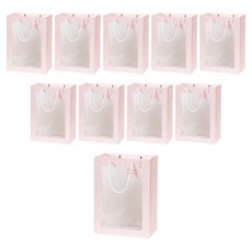 abm 方形花朵透明購物袋, 粉紅色, 10個