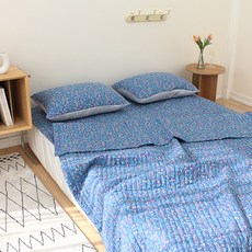 슈에뜨룸 푸딩 소프트 줄누빔 이불겸 침대패드, 블루밍 블루