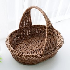 MAISONINDAHRATTANSHOP 高級藤製手柄橢圓托盤 藤編籃 N017H, 1個, 棕色