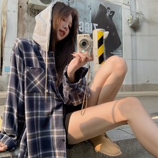 Awesomeful 女款 Codemei 連帽格紋襯衫 A26SPST010524