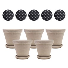 Gardenit 會呼吸的德國陶盆 花盆 + 托盤 + 網墊 套組 標準型, 花崗岩(奶油色), 5套