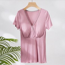 V領條紋短袖哺乳上衣