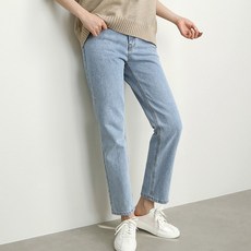 OKI 女款直筒牛仔長褲 淺藍色