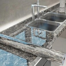 前程光明 高光澤防水亮光大理石壁貼, 深灰色