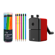 투코비 코마 삼각 지우개 연필 TC-208B 48p + 연필깎이 TC-M1, 레드, 1세트