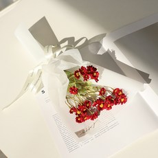 모리앤 카모마일 조화 조명 꽃다발 + 쇼핑백, 레드(꽃다발), 투명(쇼핑백), 1개