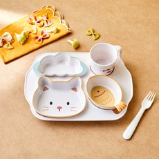 Modern House 兒童款ON美耐皿貓咪餐具餐盤 5件組, 1套, 餐盤 + 馬克杯 + 碗 3件組, 混合色