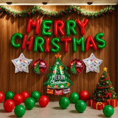 파티쇼 크리스마스 메세지 + 고무 + 트리 패키지 풍선 세트, 혼합색상, 1세트