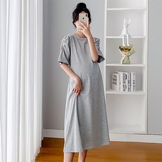 셔링 어깨 트임 캐주얼 a라인 롱 임산부 원피스