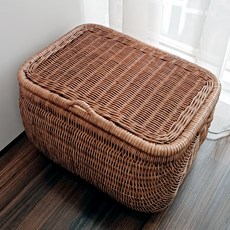 Rattan Shop 高級藤製圓形附蓋藤編籃 收納盒 J092H, 1個, 棕色