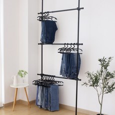 Olli 韓國製造 更衣室三層安裝型褲架衣架, 黑色