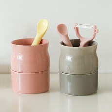 Dailylike 牛奶壺造型餐具瀝水桶, 02號草莓粉+可可色, 1組