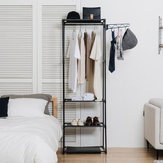 Saenghwalgongsik 更衣室4層置物架掛衣架, 黑色