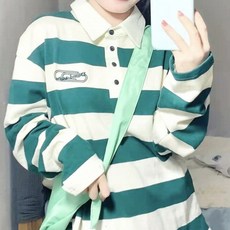 PEONIST 女性條紋翻領長袖T恤