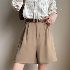 구디프 여성용 찰랑 하이웨이스트 A라인 5부 밴딩 하프 팬츠