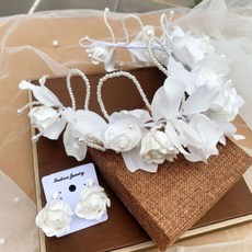 Get It Blue新娘精靈手工花朵繩珠髮飾派對花冠, 白色的, 1個