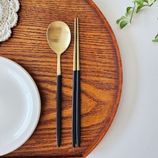 Bogen 可愛餐具組, 金色黑色, 湯匙 + 筷子, 1套