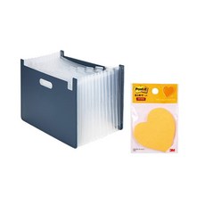 deLi 手風琴文件夾+蝴蝶形便利貼, 海軍藍（文件盒），眨眼心橙（便利貼）, 1套