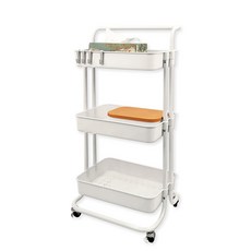 elelliving 鐵製手把移動式推車, 白色, 3層