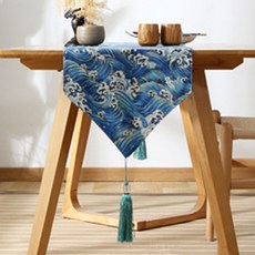 多種亮點獨特圖案桌旗, 波浪藍, 33 x 100 cm