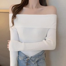PEONIST 女款露肩修身長袖針織衫