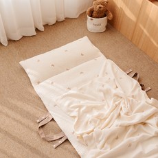 vivienda 嬰幼兒用純淨涼感雙面午睡墊 + 四層紗毯組, 蝴蝶結米色