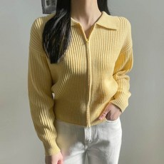 Planday 女士基本款時尚翻領Hacci針織拉鍊外套