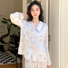 안나앤코 여성용 샤론 빅카라 실크 긴팔 파자마 상하의 세트