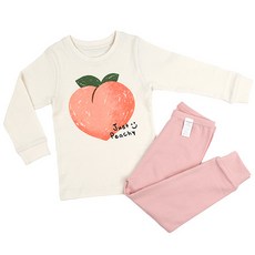 Maykids童款圖案長袖居家衣褲組 30支棉 粉色桃子款